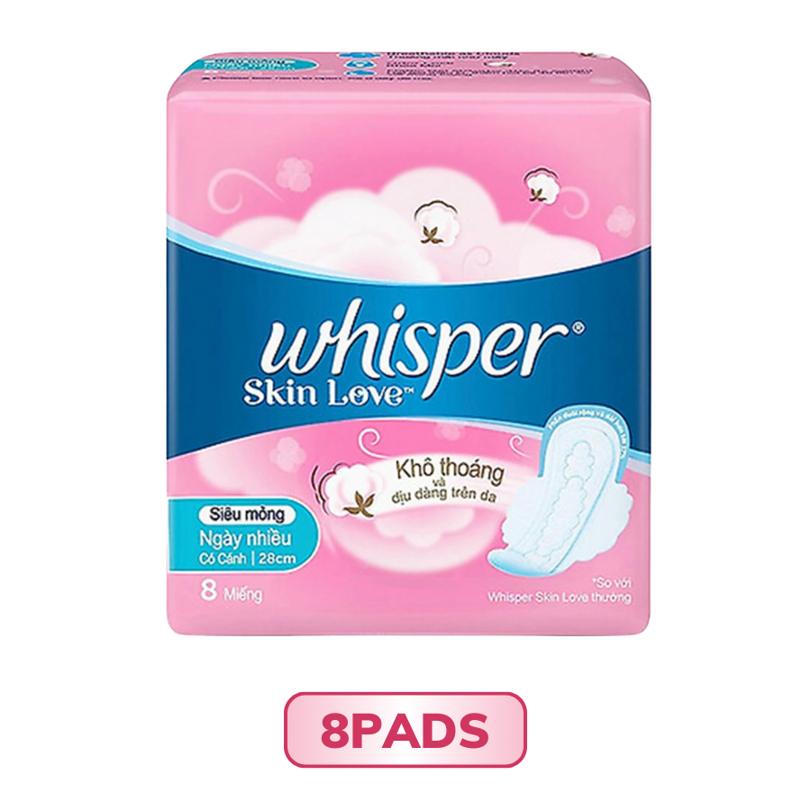 Băng vệ sinh Whisper Skin Love siêu mỏng có cánh cho ngày nhiều