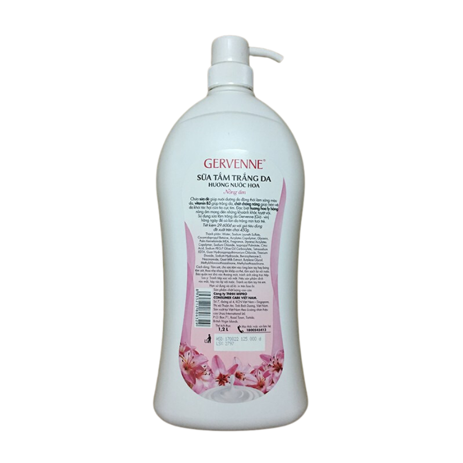 Sữa Tắm Gervenne Trắng Da Dâu tây bạch tuyết và lily hồng