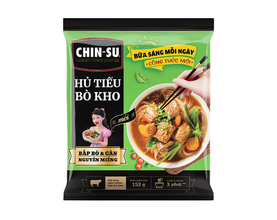 Hủ tiếu bò kho Chin-su thịt bò nguyên miếng gói 152G/ Hộp 145G