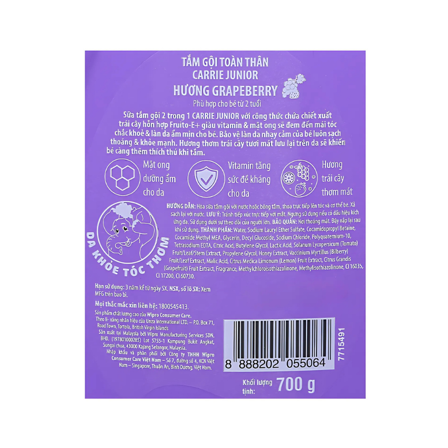 Tắm gội toàn thân Carrie Junior - hương Cherry