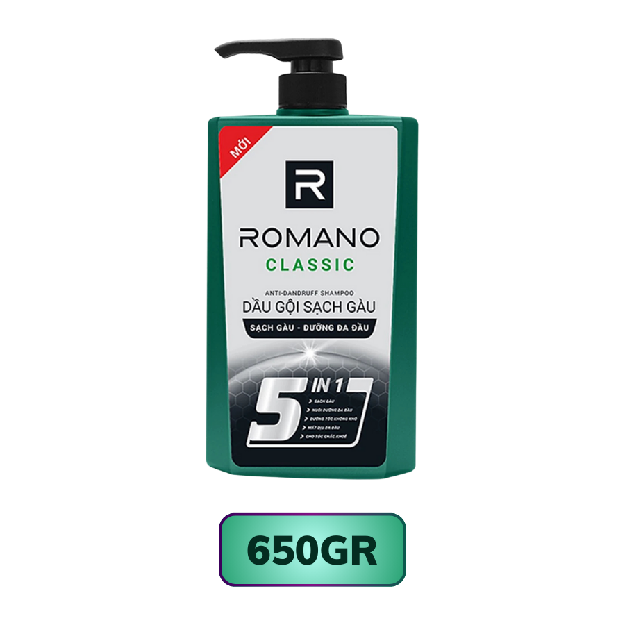 Dầu gội sạch gàu Romano 5 in 1 hương nước hoa Classic 180G/ 380G/ 650G