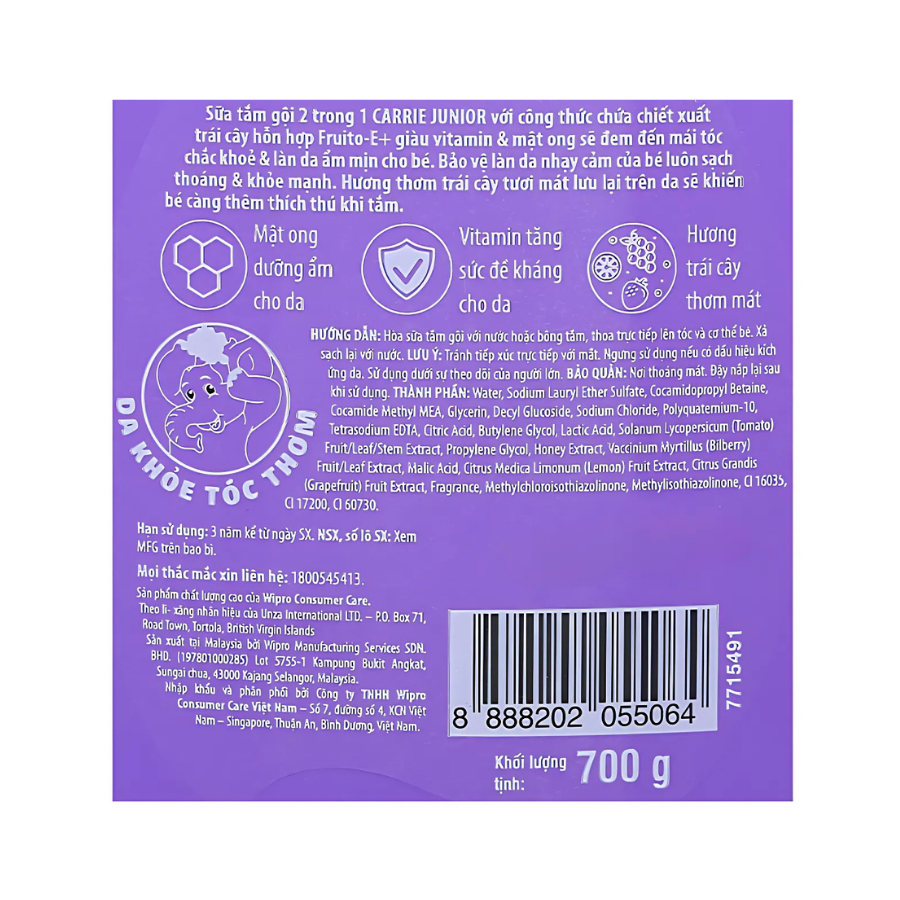 Tắm Gội Toàn Thân Carrie Junior Double Milk