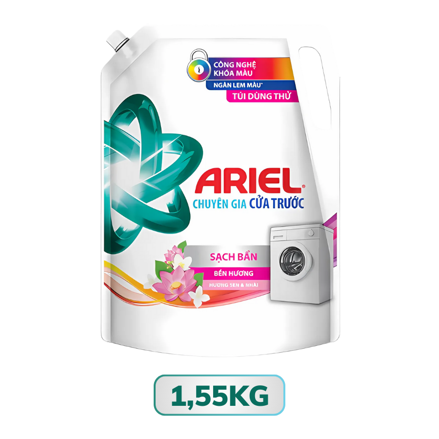 Nước giặt Ariel chuyên gia cửa trước sạch bẩn hương sen và nhài
