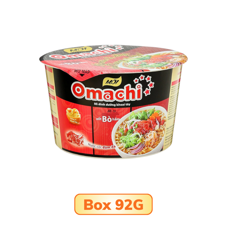 Mì khoai tây Omachi xốt bò hầm Gói 80G/ Hộp 70G/ 92G