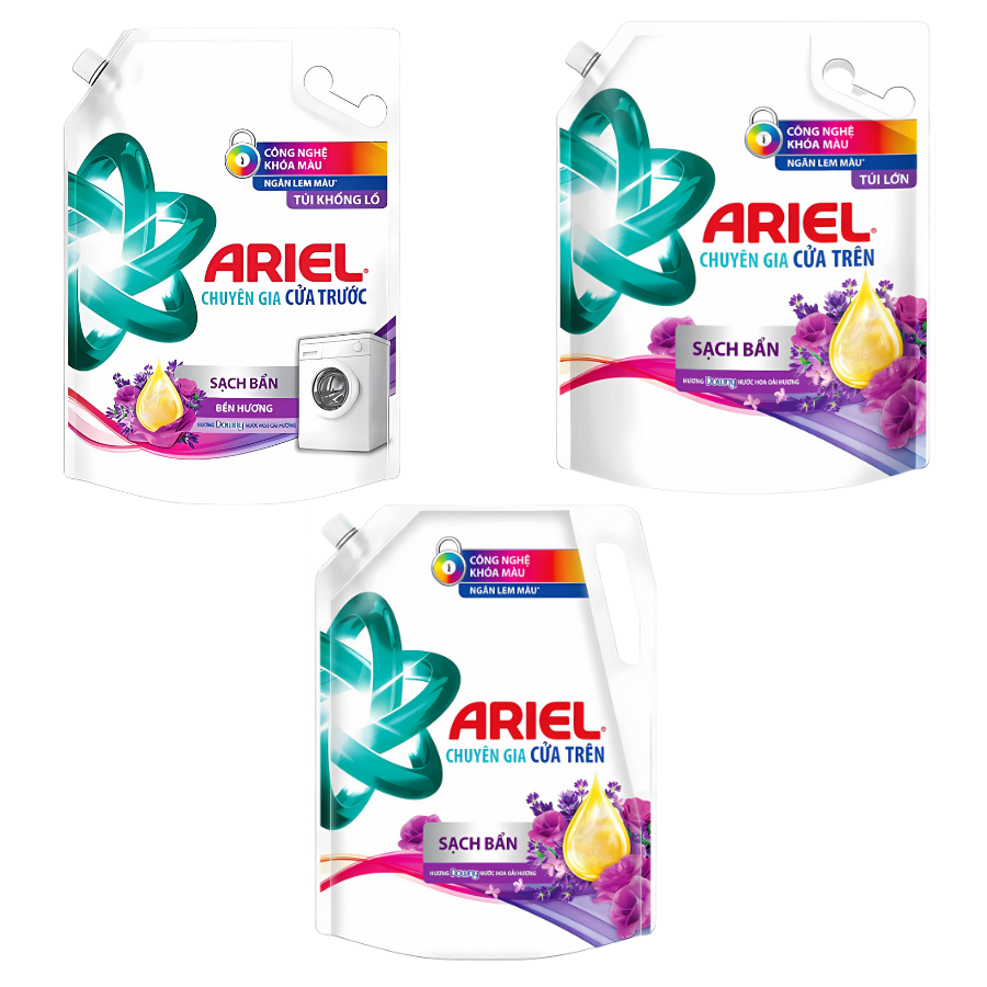 Nước giặt Ariel chuyên gia cửa trước sạch bẩn hương hoa oải hương