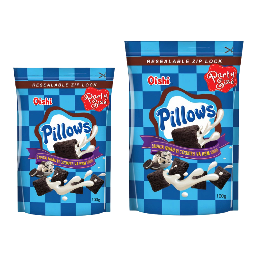 SNACK OISHI PILLOWS VỊ COOKIES VÀ KEM VANI 14G/85G