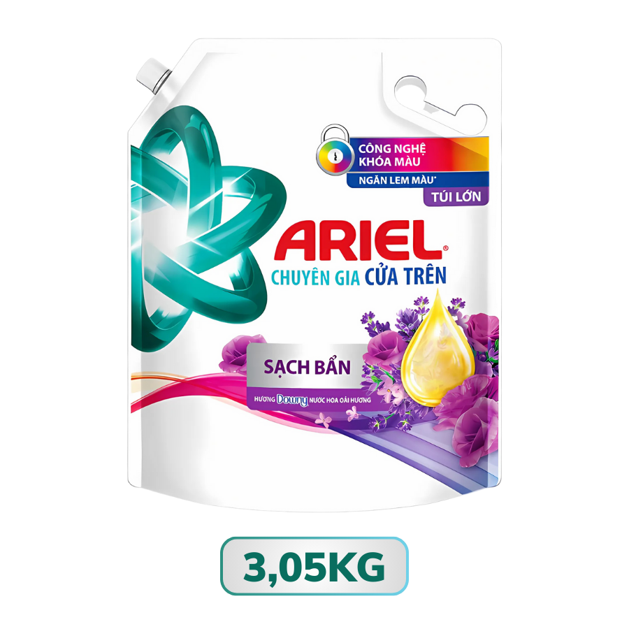 Nước giặt Ariel chuyên gia cửa trước sạch bẩn hương hoa oải hương