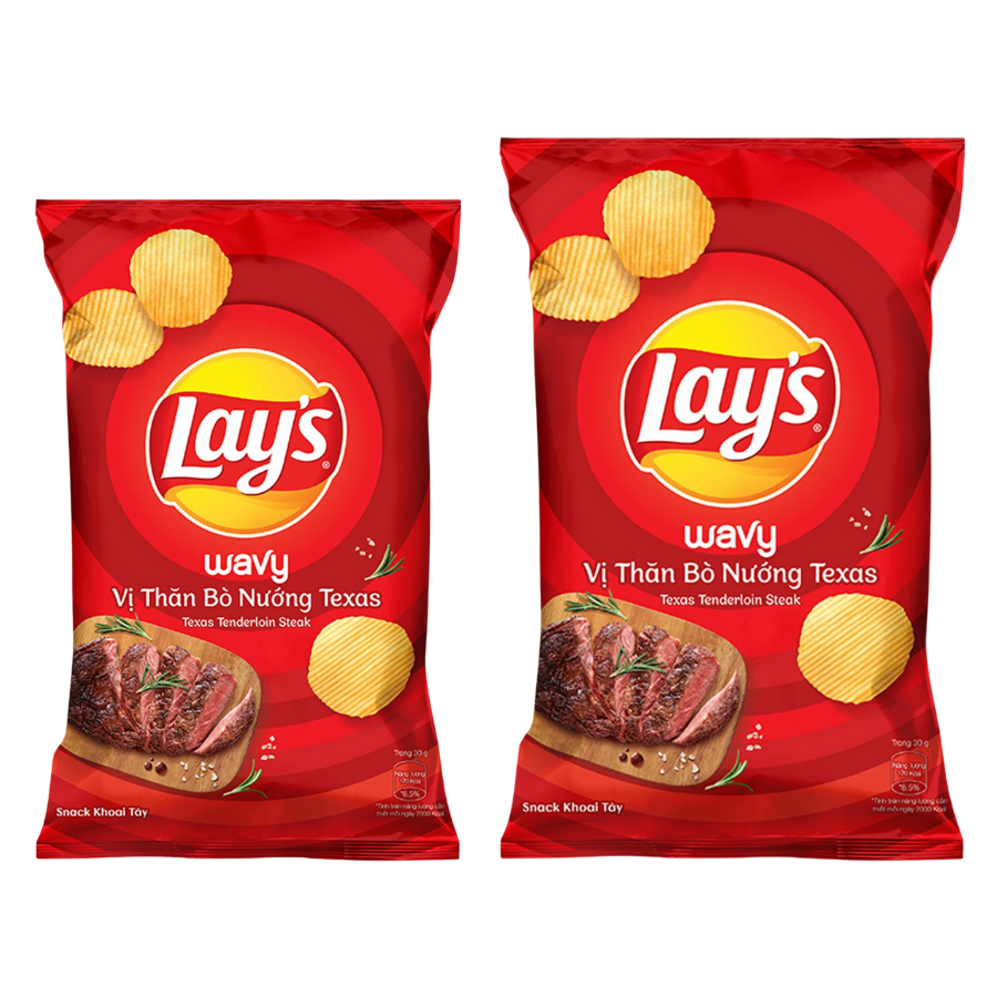 Snack khoai tây vị thăn bò nướng Texas Lay's Wavy gói 32G/ 90G