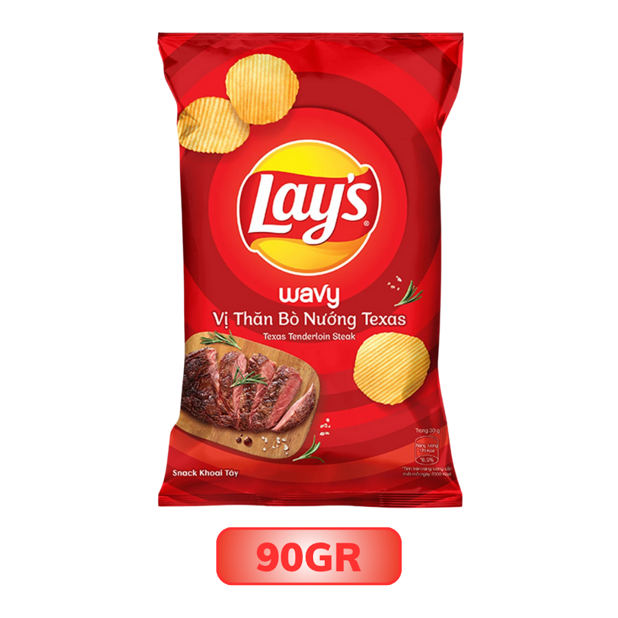 Snack khoai tây vị thăn bò nướng Texas Lay's Wavy gói 32G/ 90G