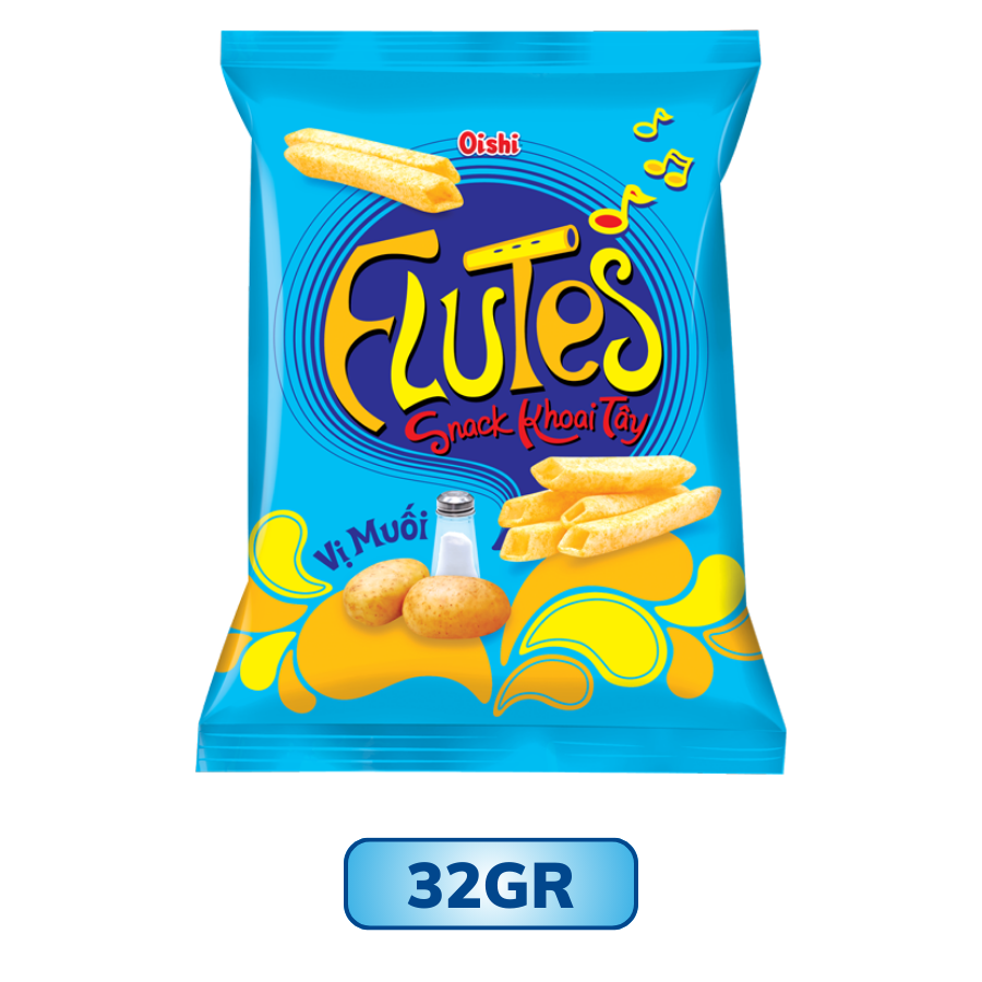 Snack khoai tây vị muối Oishi Flutes gói 12G/32G/68G