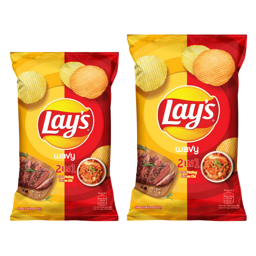 Bánh Snack Lays Wavy 2in1 Bò Nướng & Kim Chi 32G/ 90G
