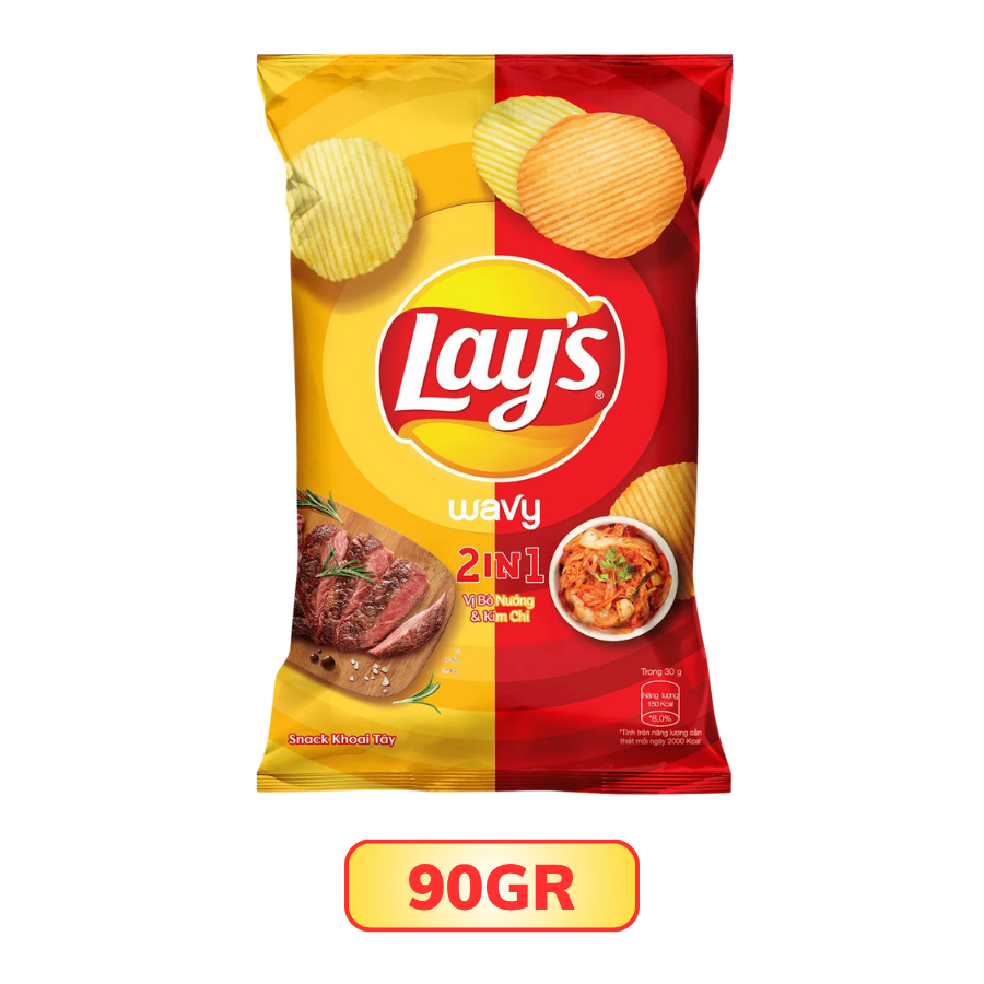 Bánh Snack Lays Wavy 2in1 Bò Nướng & Kim Chi 32G/ 90G