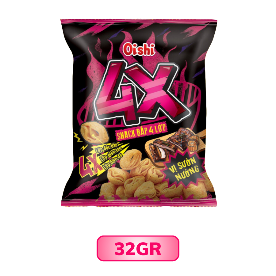 Oishi Snack bắp 4X Sriracha vị sườn nướng 32G/68G