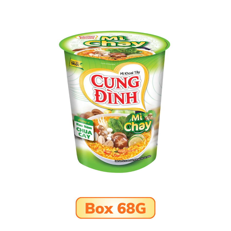 Thùng 24 ly mì chay Cung Đình rau nấm chua cay 68G/ 70G