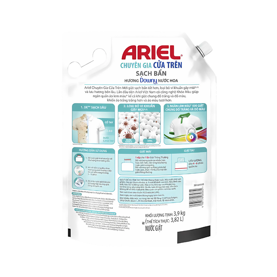 Nước giặt Ariel chuyên gia cửa trên dành cho da nhạy cảm hương nước hoa