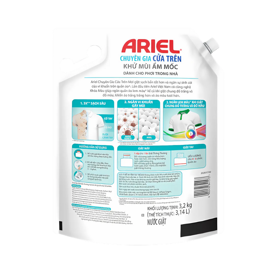 Nước giặt Ariel chuyên gia cửa trên khử mùi ẩm mốc