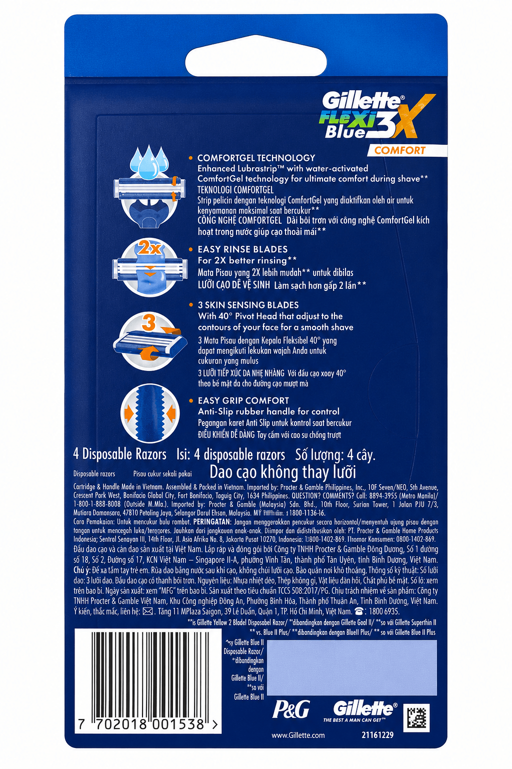 Gillette Flexi Blue 3X Comfort Disposable Razor Pack of 4