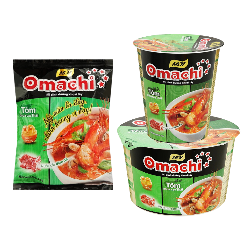 Mì khoai tây Omachi tôm chua cay Thái Hộp 66G/ Gói 80G/ Tô 91G
