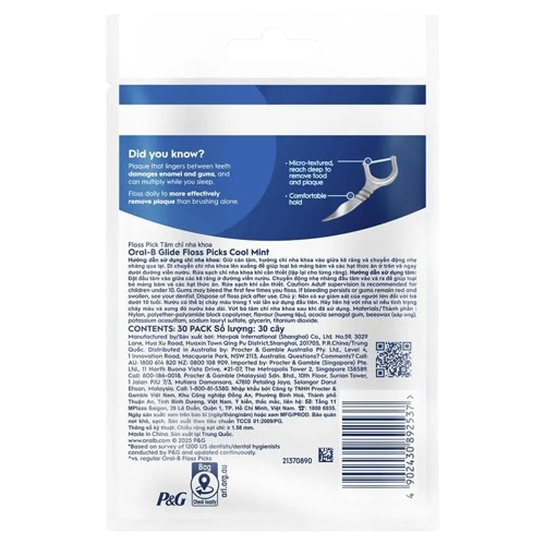 Oral-B Glide Floss Picks Cool Mint Pack of 30