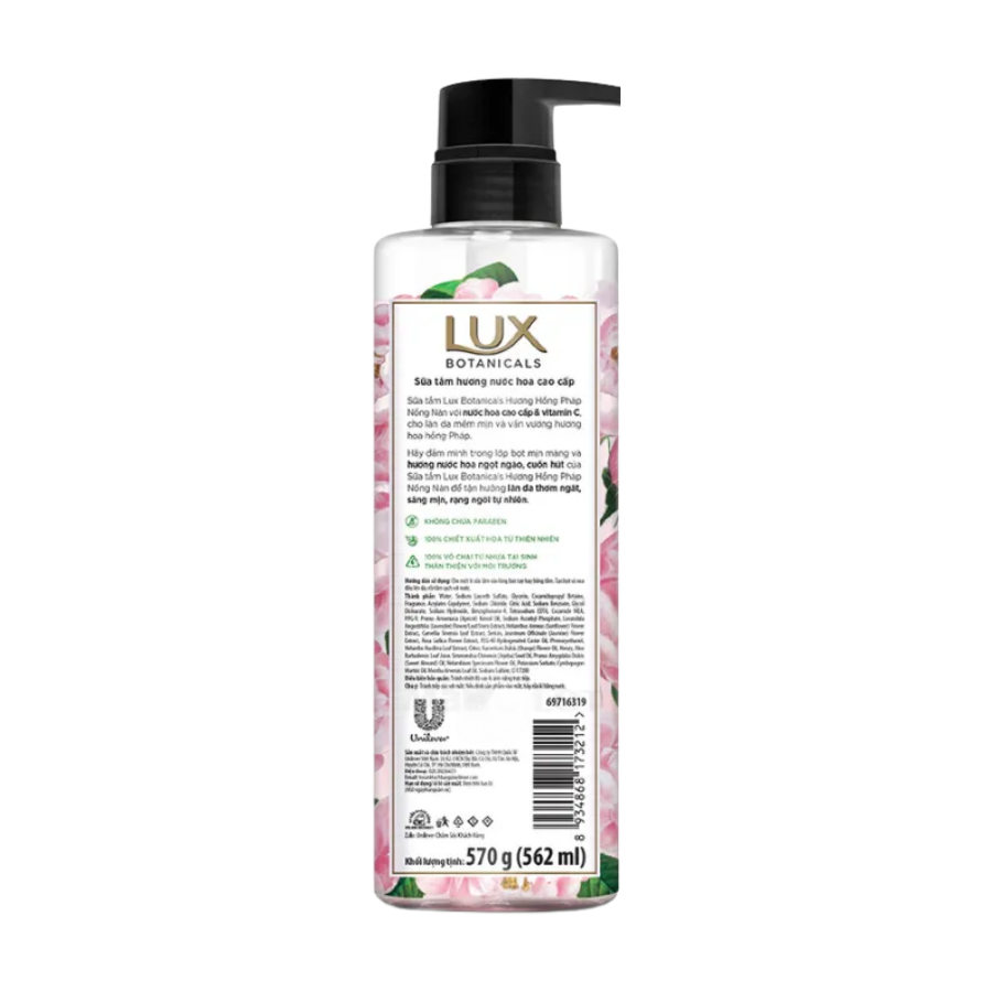 Sữa tắm sáng mịn rạng ngời Lux Botanicals Hương Hồng Pháp Nồng Nàn