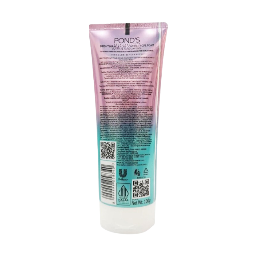 Sữa rửa mặt Pond's Bright Miracle Facial Wash Niasorcinol Ultimate Acne Control With Niacinamide And E-resorcinol