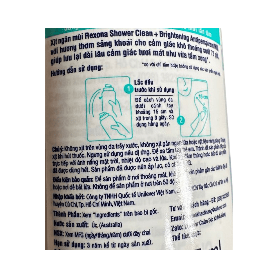 Xịt Khử Mùi Rexona Khô Thoáng Suốt 48H Dành Cho Nữ Anti-Perspirant Spray Shower Clean