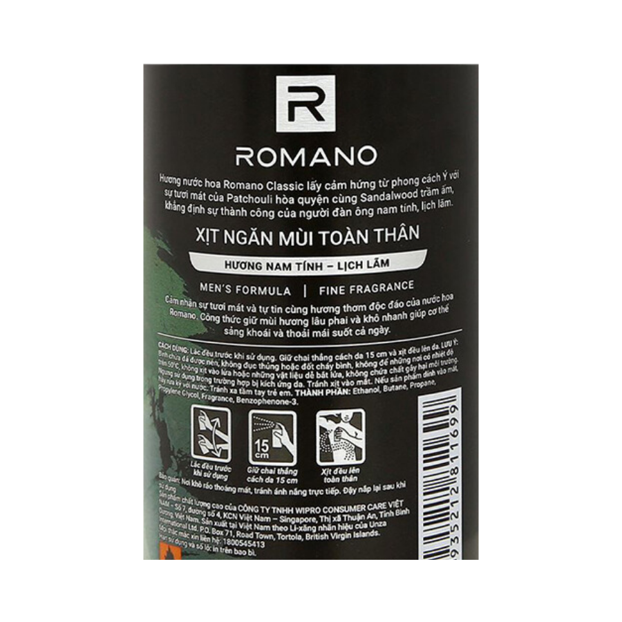 Xịt khử mùi toàn thân cho Nam Romano Classic