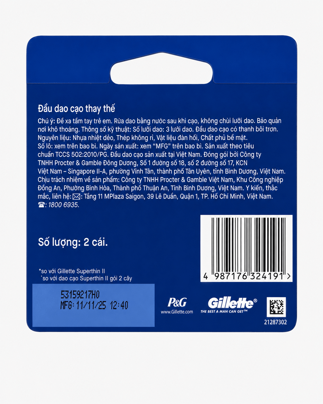 Gillette Vector 3 Replacement Cartridges Pack of 2