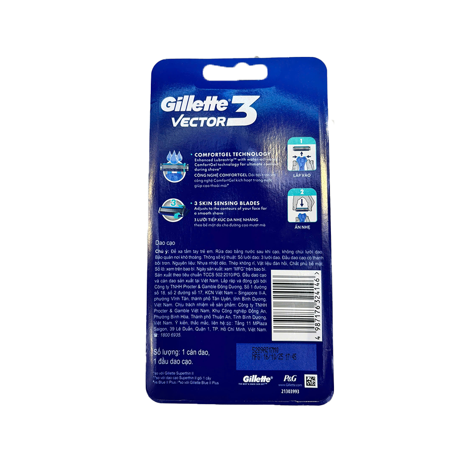 Gillette Vector 3 Razor Handle with 4 Replacement Cartridges