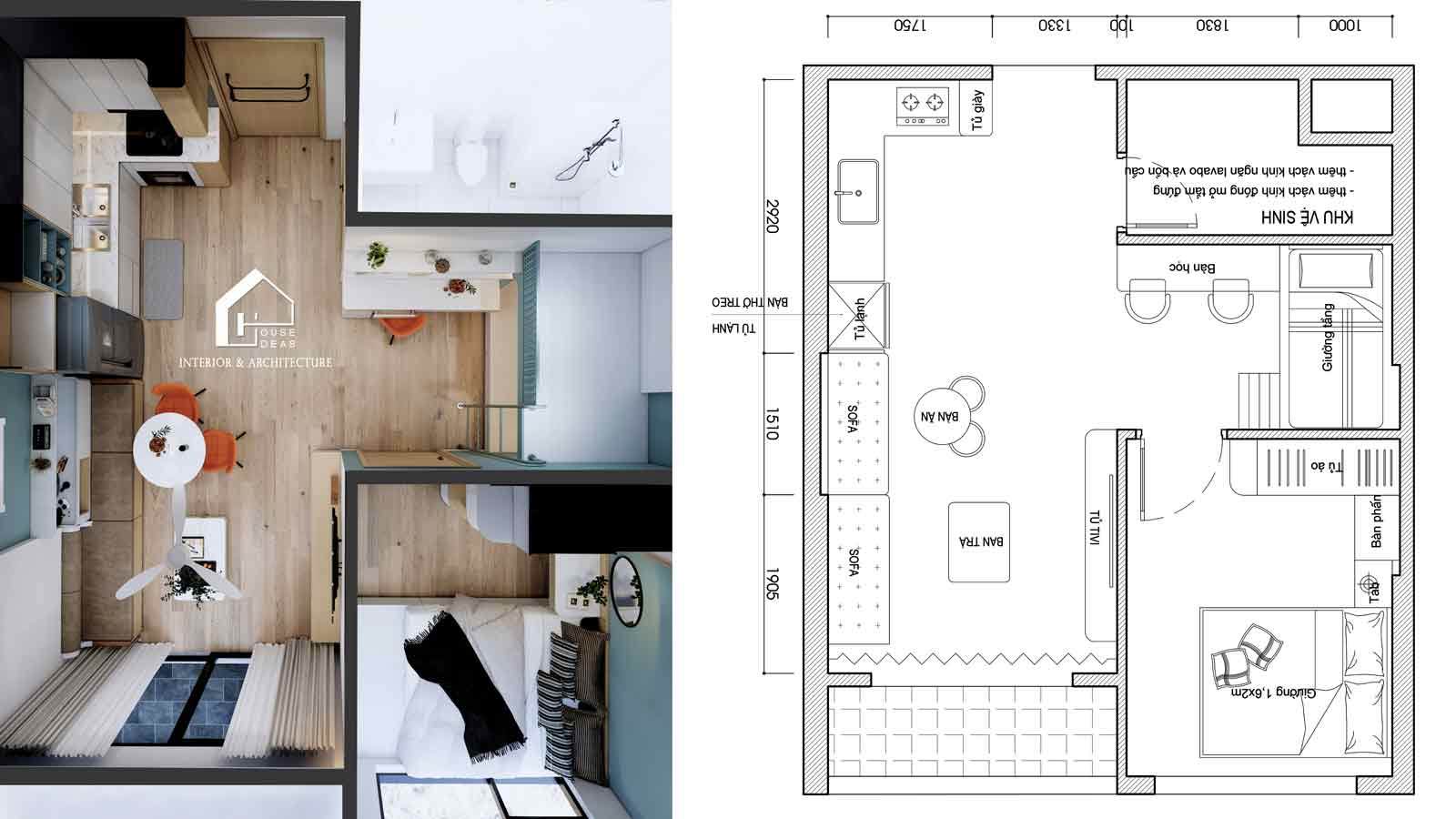 mặt bằng căn hộ 36m2