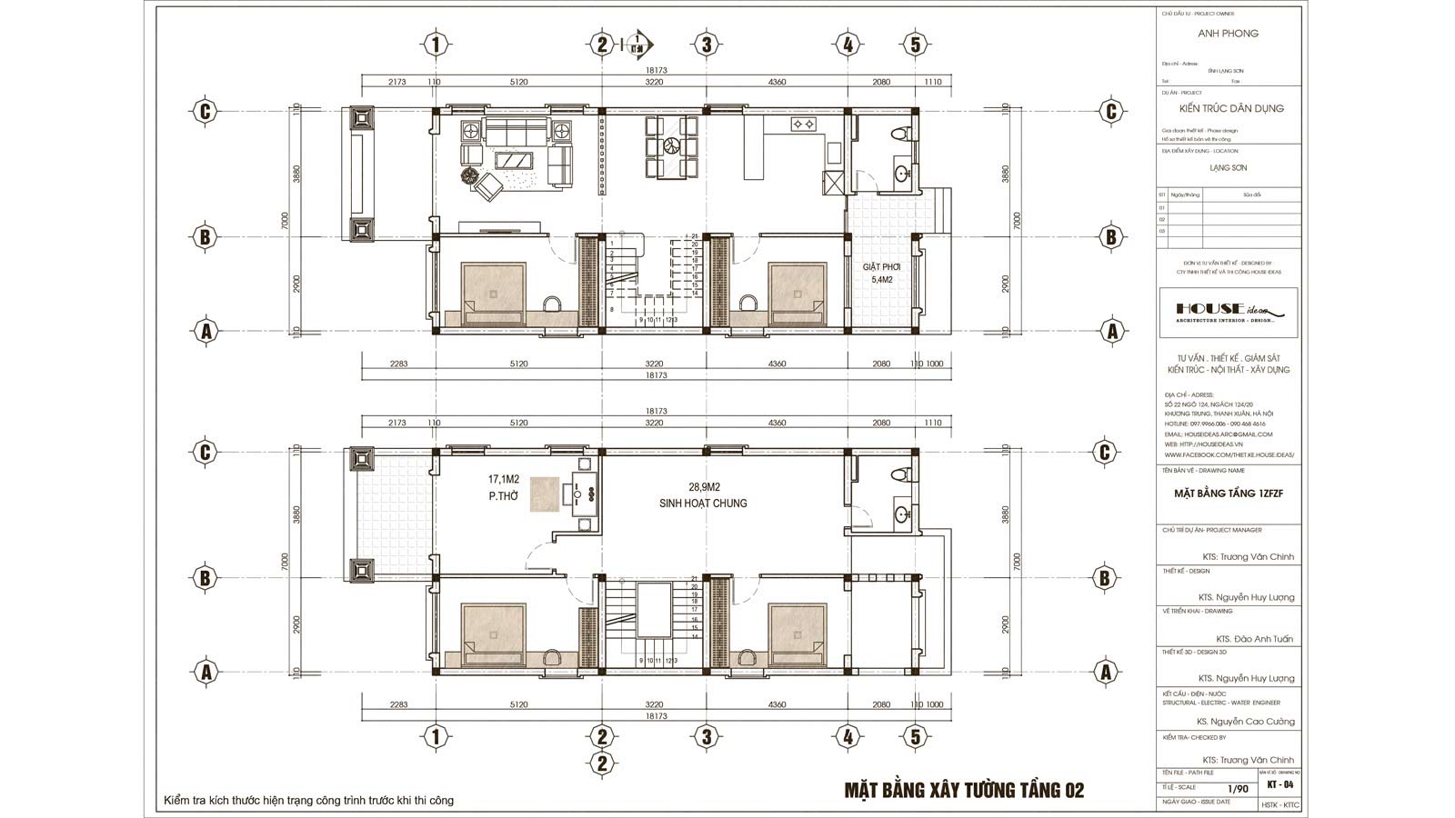 mặt bằng kiến trúc nhà ống 7m x 18m