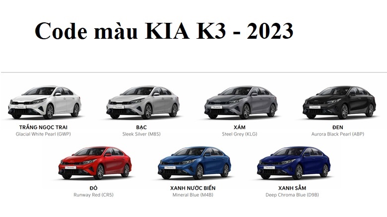 CODE MÀU XE KIA K3 2023 CÔNG TY TNHH THƯƠNG MẠI - DỊCH VỤ SƠN QUANG PHÚ