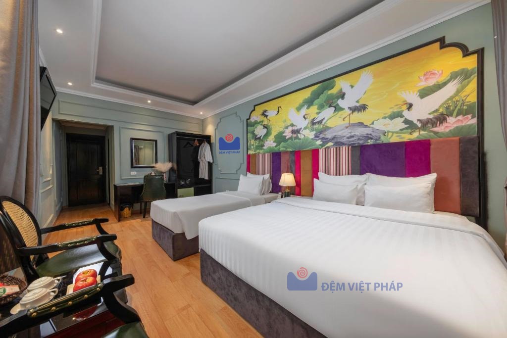 Bộ chăn ga gối kẻ sọc 50% cotton 50% poly T200 VP200K  Đệm Việt Pháp