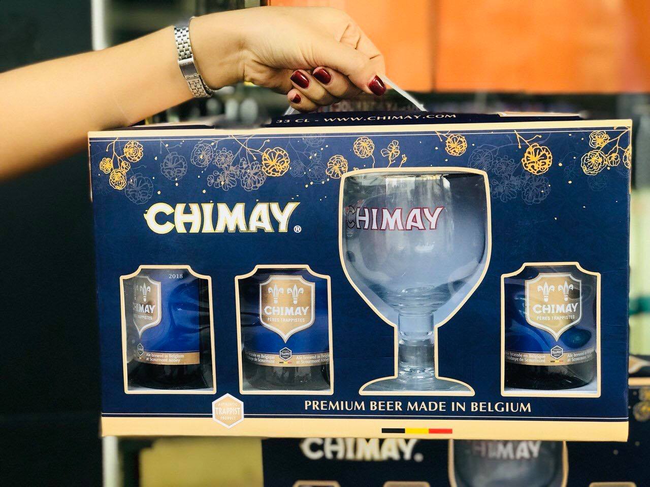 HỘP QUÀ BIA CHIMAY XANH KÈM LY CAO CẤP