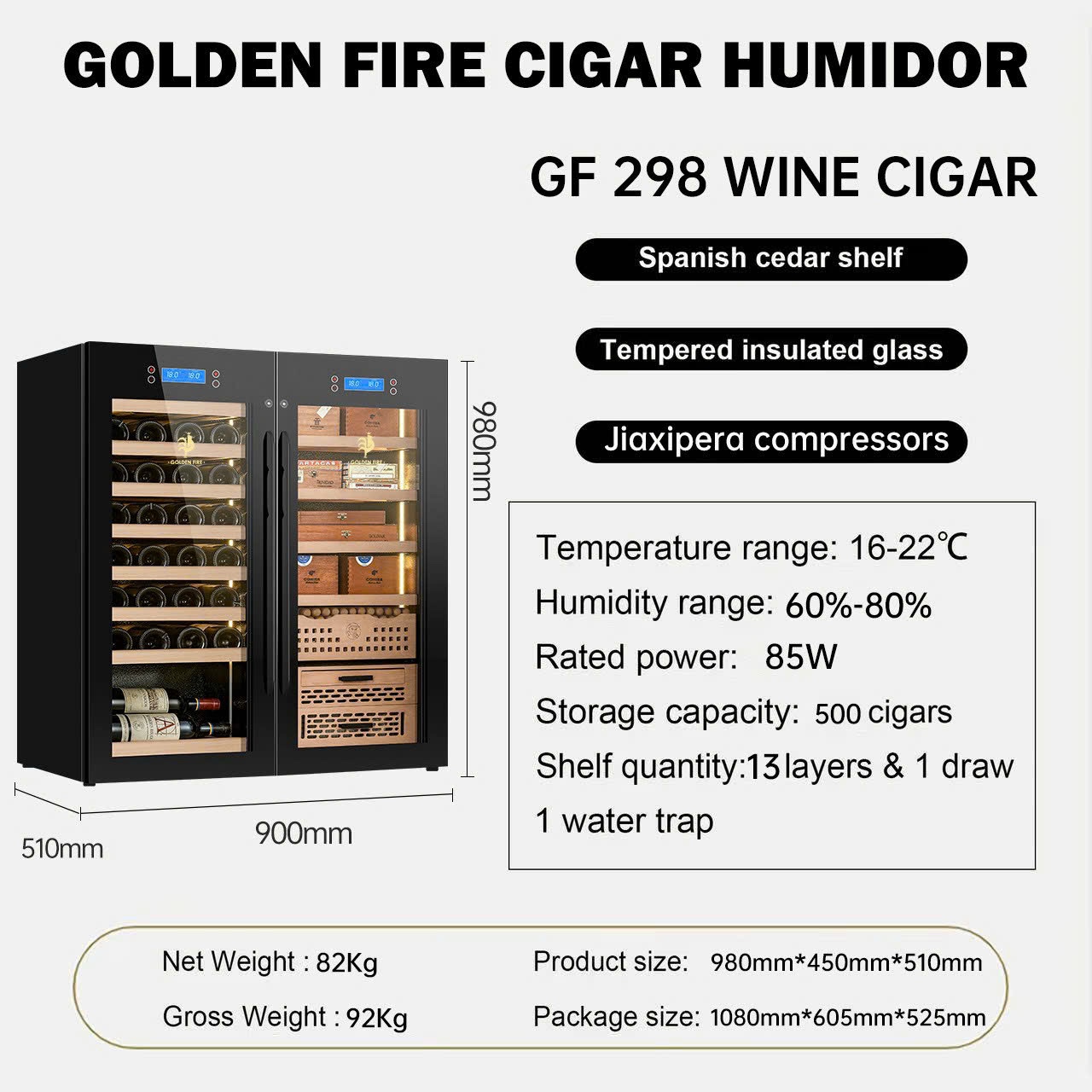 TỦ BẢO QUẢN RƯỢU VANG VÀ CIGAR GF 298