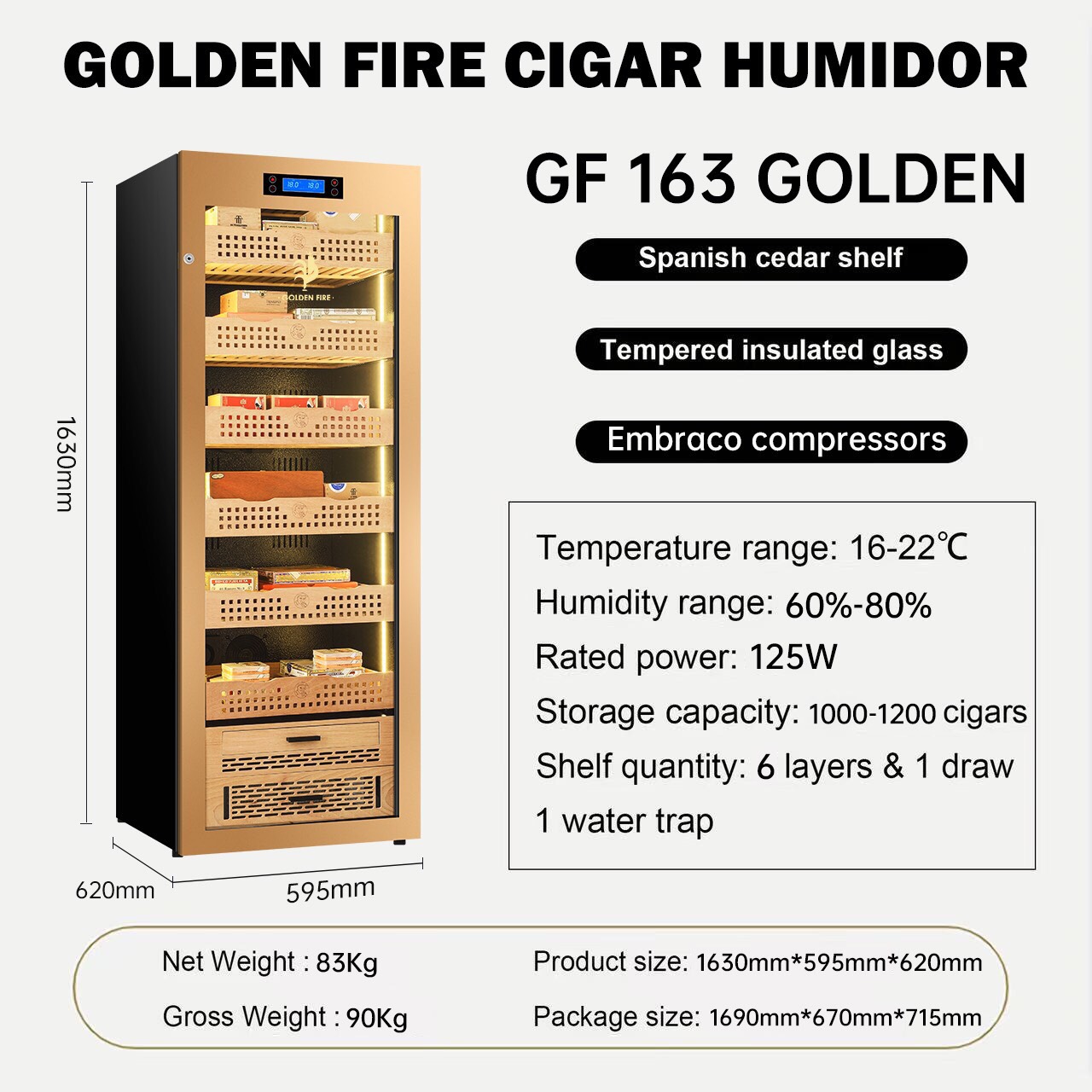 TỦ BẢO QUẢN CIGAR GOLDEN FIRE GF-163