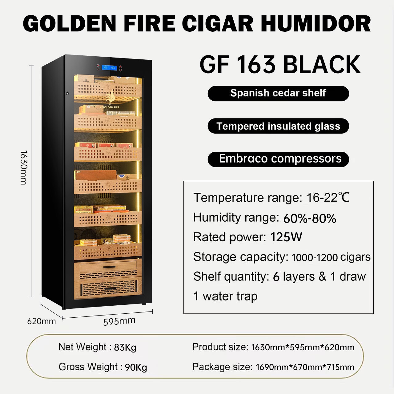 TỦ BẢO QUẢN CIGAR GOLDEN FIRE GF-163