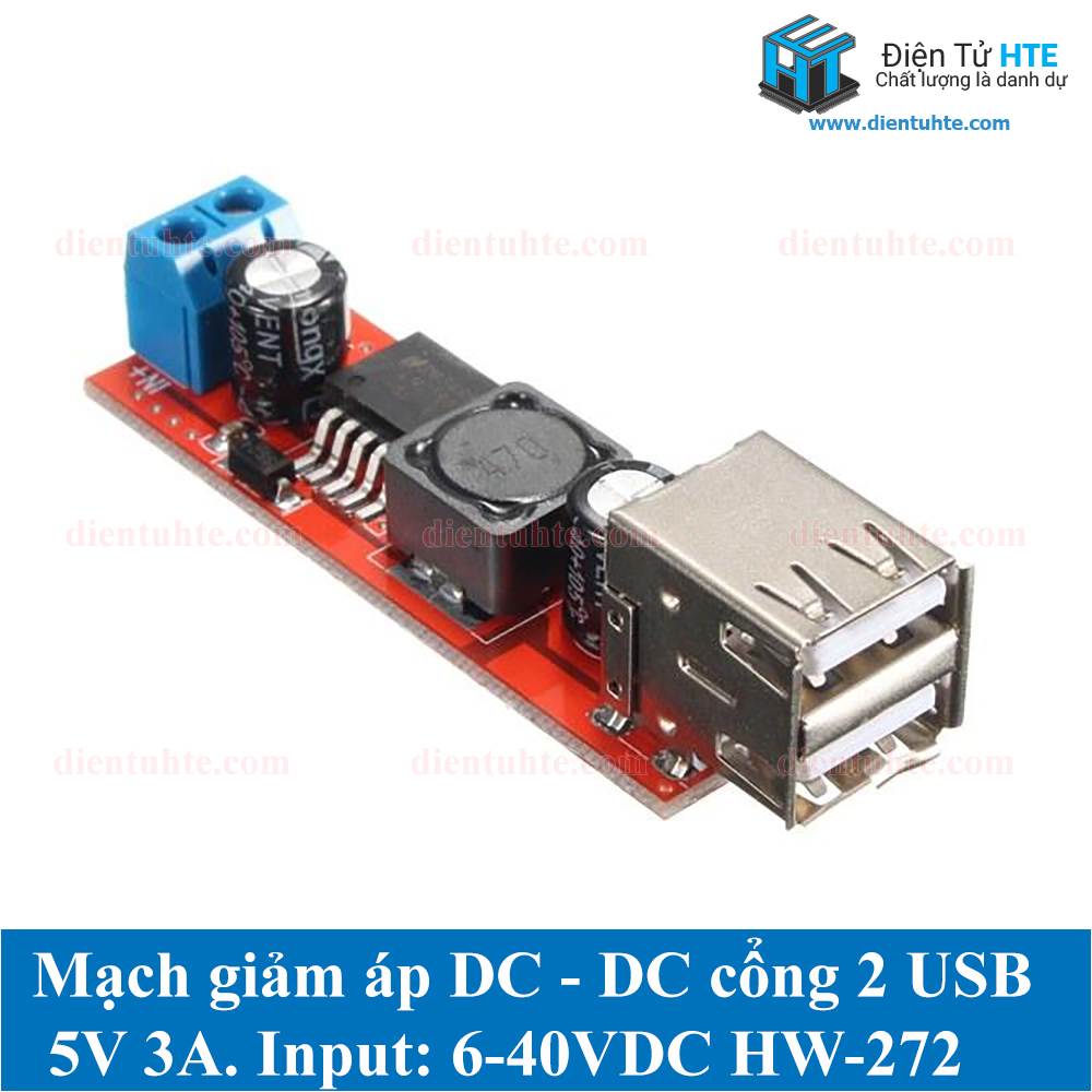 Mạch giảm áp DC-DC 5V 3A 2 cổng USB Sạc điện thoại HW-272 | Điện Tử HTE