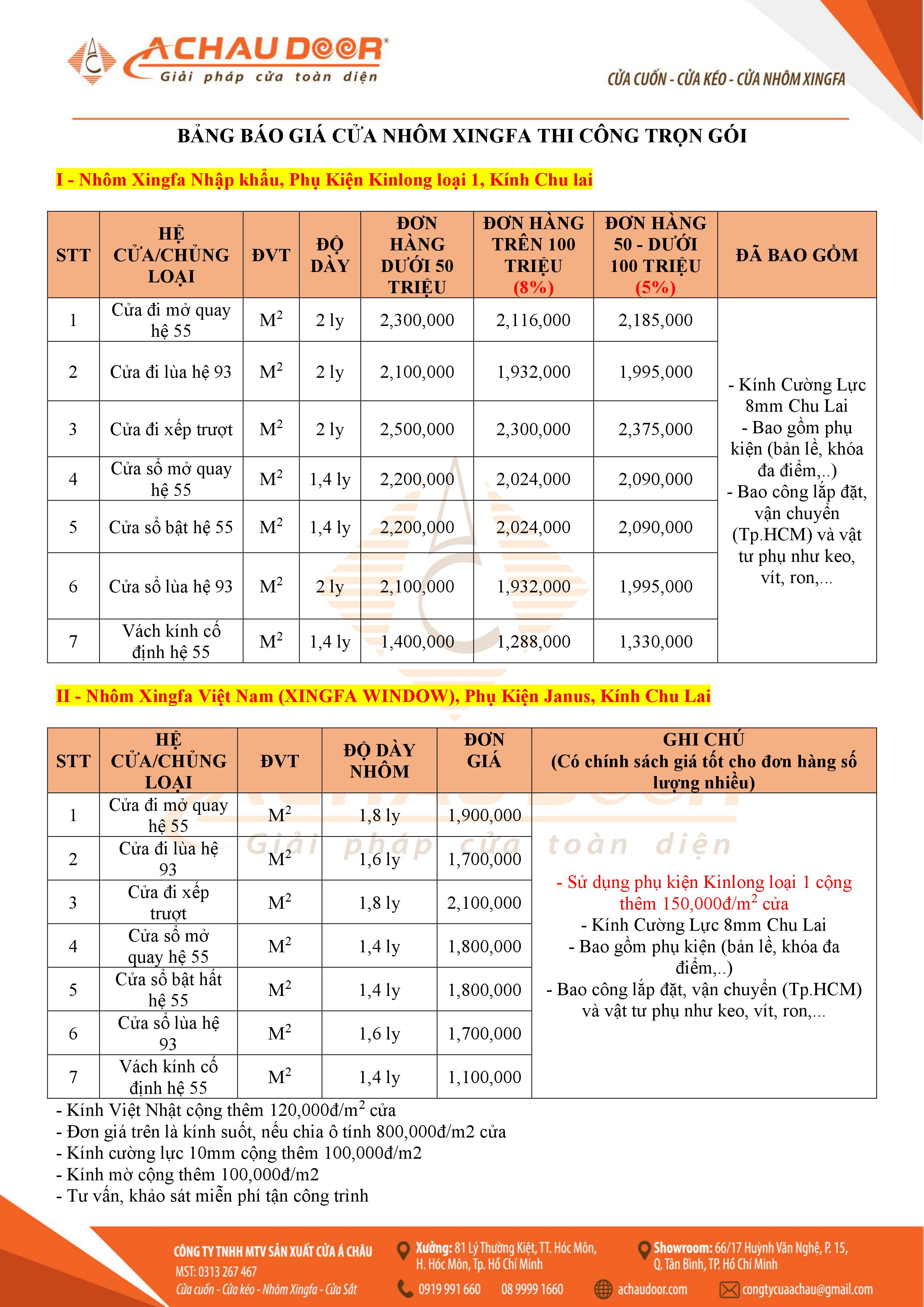 Báo giá vách nhôm Xingfa 2024: Chọn lựa và lắp đặt