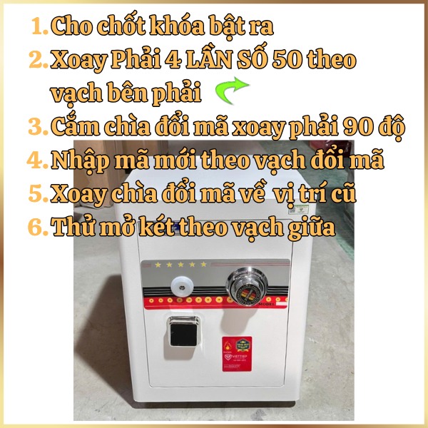 Hướng dẫn cách đổi mã két sắt Việt Tiệp khóa cơ