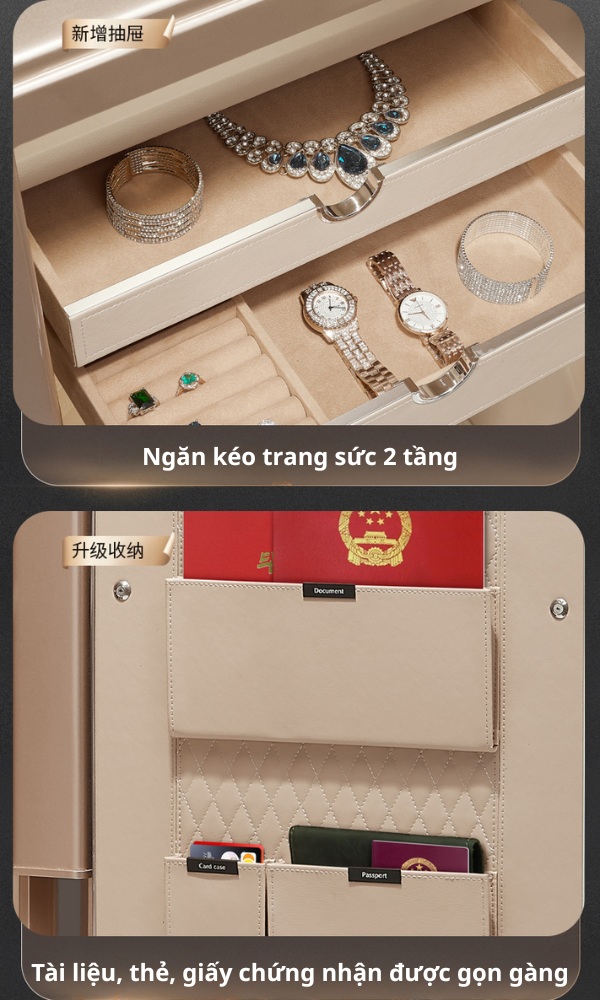 Két sắt AIPU thiết kế ngăn kéo trang sức 2 tầng, ngăn để bìa đỏ, thẻ visa chuyên nghiệp