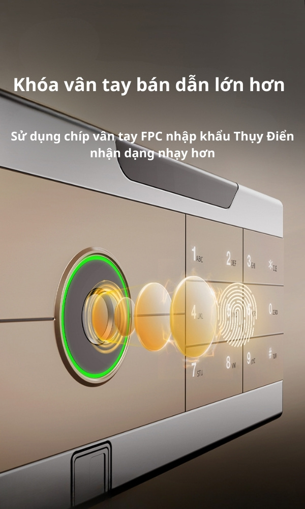 Két sắt AIPU sử dụng công nghệ chíp vân tay FPC nhập khẩu Thụy Điển nhận dạng nhạy hơn