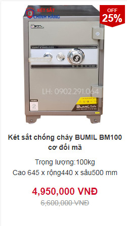 Két sắt chống cháy Bumil Bm100 khóa cơ chịu được nhiệt độ 2000 độ C trong 2 giờ