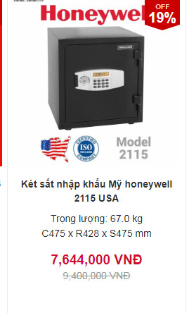 Két sắt chống cháy nhập khẩu Mỹ Honeywell 2115