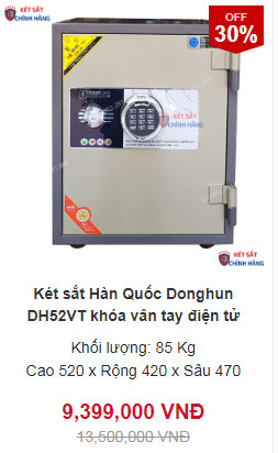  Két sắt Donghun DH52VT vân tay điện tử bảo mật cao an toàn chống cháy