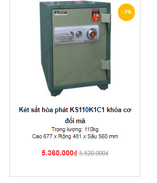  Két sắt hòa phát KS110K1C1 chống cháy an toàn 