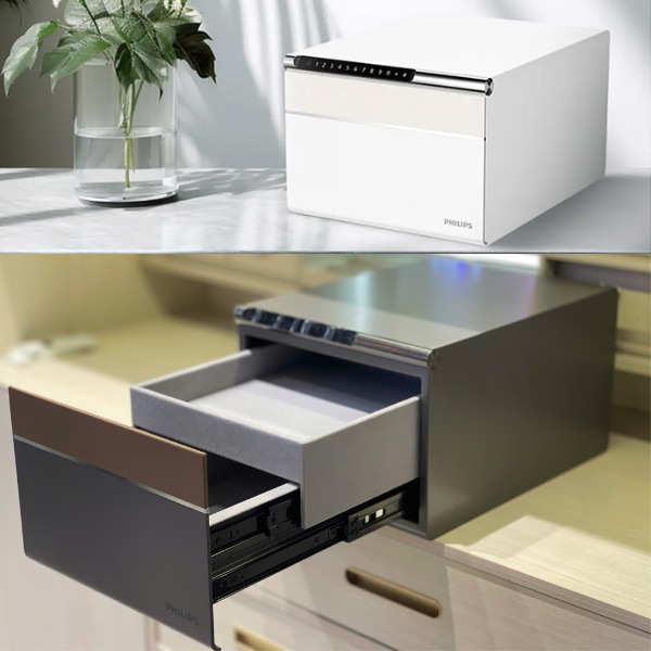 Nội thất Két sắt Philips SBX102 mini có màu trắng và màu xám