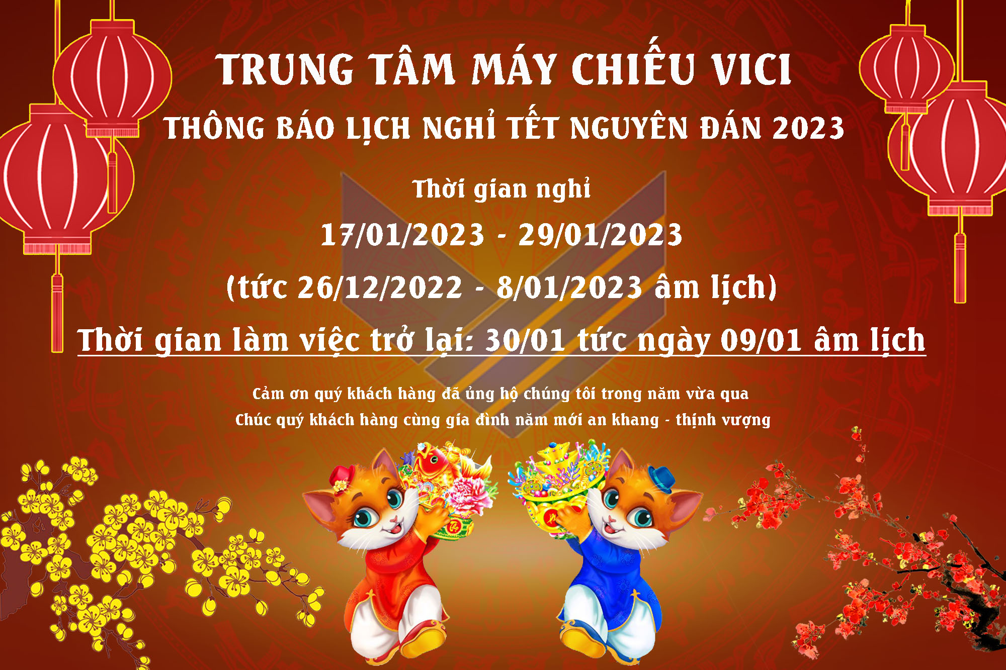 Thông báo lịch nghỉ Tết Quý Mão 2023