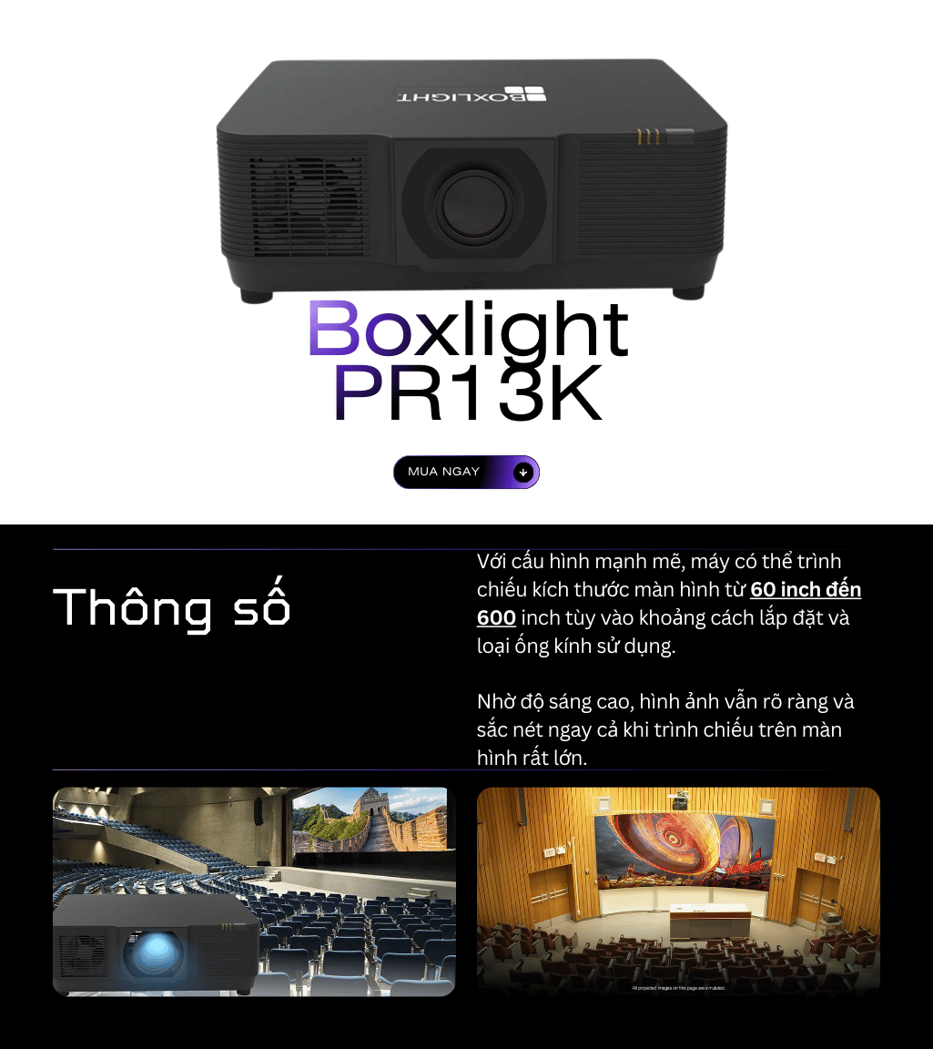 Boxlight PR13K Chiếu Được Bao Nhiêu Inch? Khoảng Cách Chiếu Và Ứng Dụng Thực Tế