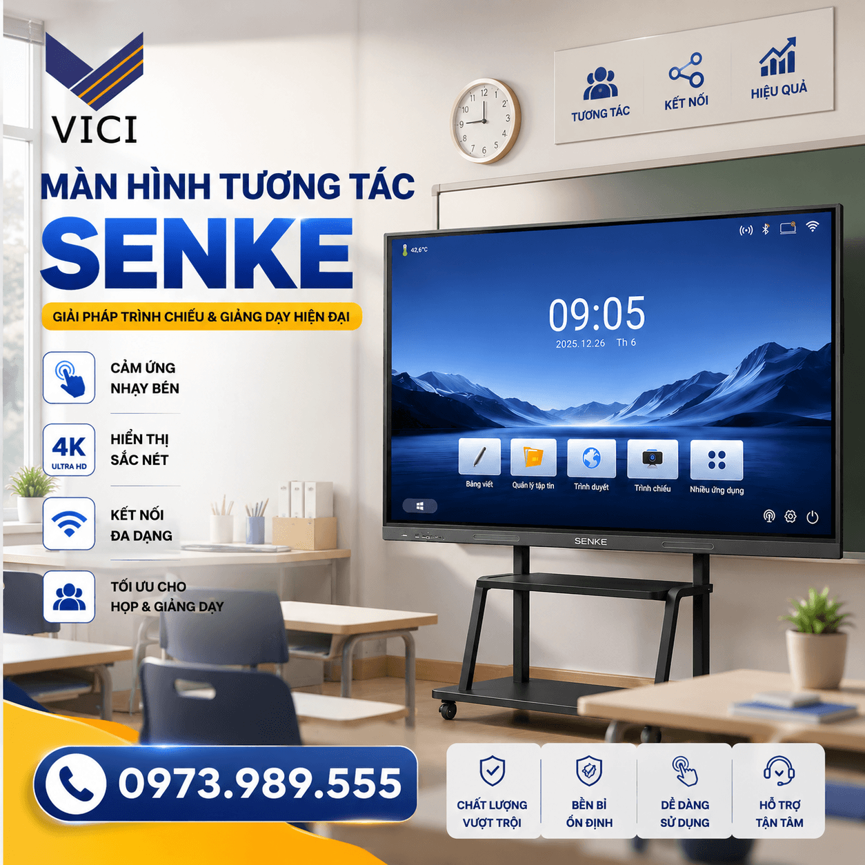 65 Inch Senke 65GBH1 – Màn Hình Tương Tác Lý Tưởng Cho Phòng Học 20–30 Học Sinh